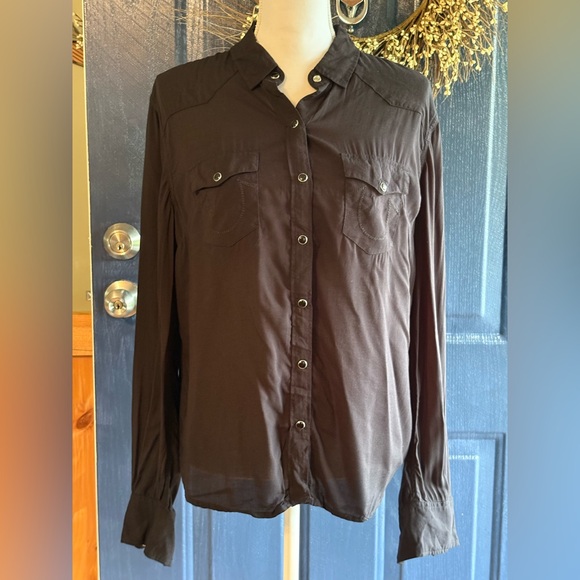 True Religion Black Snap Button Up Accents Very Soft size L - Picture 1 of 12